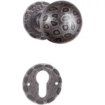 Drückerganitur geschmiedet CORTINA, Griff drehbar Ø 60 mm, mit Rosetten zum Anschrauben Ø 50 mm, Rosette für PZ-Schloss, galvanisiert, Farbe Antik-Silber