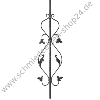 Zierstab, leichtbarock, Vierkantstahl □ 12 x 12 mm, glatt, Breite 230 mm, Höhe 950 mm
