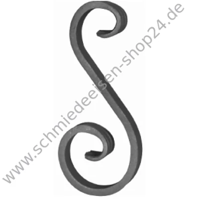 S Schnörkel, Enden geschmiedet - gerillt, Flachstahl, glatt,  ≠ 12 x 6 mm, Breite 70 mm, Höhe 150 mm